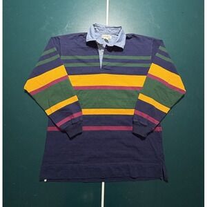 Vintage Rugby Shirt Men's Medium Striped Long Sleeve Polo Multicolored 90s